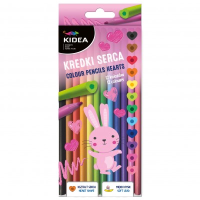 KIDEA Цветни моливи 12 цв. Сърца, 104826, многоцветен 104826 KIDEA Цветни моливи 12 цв. Сърца, 104826, многоцветен 104826