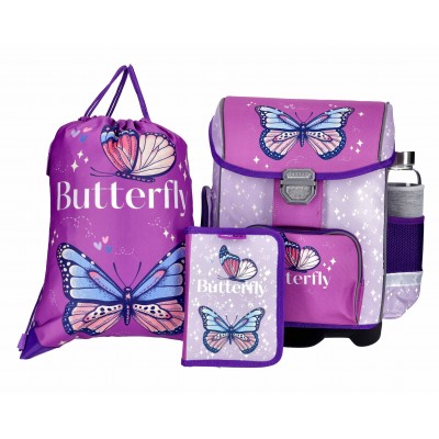 ABC123 Ученическа ергономична раница BUTTERFLY, Пеперуда Комплект 3 в 1, 831075, за момиче 831075 ABC123 Ученическа ергономична раница BUTTERFLY, Пеперуда Комплект 3 в 1, 831075, за момиче 831075