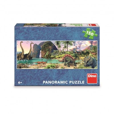 Пъзел Dino DINOSAURS BY THE LAKE, Динозаври на езерото - Панорамен пъзел 150 елемента, код 393301, многоцветен 393301 Пъзел Dino DINOSAURS BY THE LAKE, Динозаври на езерото - Панорамен пъзел 150 елемента, код 393301, многоцветен 393301