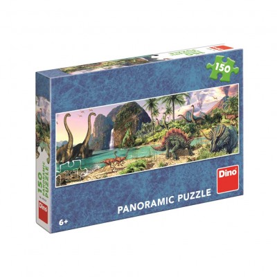 Пъзел Dino DINOSAURS BY THE LAKE, Динозаври на езерото - Панорамен пъзел 150 елемента, код 393301, многоцветен 393301 Пъзел Dino DINOSAURS BY THE LAKE, Динозаври на езерото - Панорамен пъзел 150 елемента, код 393301, многоцветен 393301