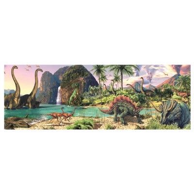 Пъзел Dino DINOSAURS BY THE LAKE, Динозаври на езерото - Панорамен пъзел 150 елемента, код 393301, многоцветен 393301 Пъзел Dino DINOSAURS BY THE LAKE, Динозаври на езерото - Панорамен пъзел 150 елемента, код 393301, многоцветен 393301