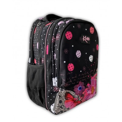 KAOS Ученическа раница 2в1 LAYLA, 4 отделения, 47563, за момиче, черна, многоцветна 47563 KAOS Ученическа раница 2в1 LAYLA, 4 отделения, 47563, за момиче, черна, многоцветна 47563
