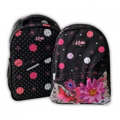 KAOS Ученическа раница 2в1 LAYLA, 4 отделения, 47563, за момиче, черна, многоцветна 47563 KAOS Ученическа раница 2в1 LAYLA, 4 отделения, 47563, за момиче, черна, многоцветна 47563