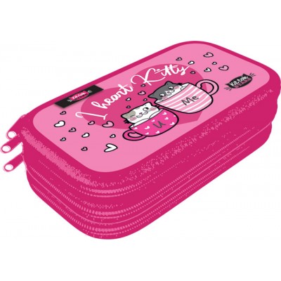 Lizzy Card Ученически несесер с 3 ципа KITTOK Heart Kitty, T 24122803, Празен, момиче, розов, многоцветен Lizzy Card Ученически несесер с 3 ципа KITTOK Heart Kitty, T 24122803, Празен, момиче, розов, многоцветен