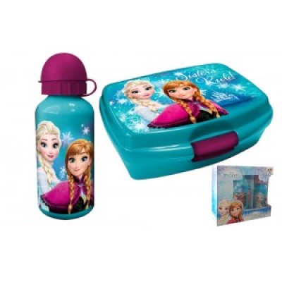 Комплект Алуминиева Бутилка и Кутия за храна Frozen, Елза и Анна, 44226, за момиче, синьо 4426