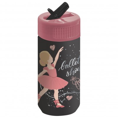 Бутилка за вода със сламка, BALLET 11 / Балет /, : 97517, момиче, черна, многоцветна. 97517