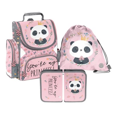 Paso Ученически Комплект Ергономична Раница  3 в 1, PANDA Princess, BR-984-1, момиче, розов, многоцветен BR-984-1