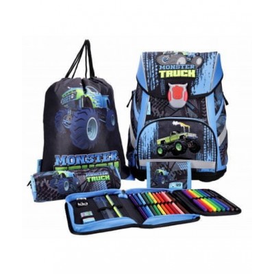ABC123 Ученическа ергономична раница MONSTER TRUCK Комплект 5 в 1, 831303, за момче 831303 ABC123 Ученическа ергономична раница MONSTER TRUCK Комплект 5 в 1, 831303, за момче 831303