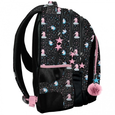 Paso Ученическа ергономична раница UNICORN BLACK, 3 отделения PP22UN-2706 за момиче PP22UN-2706