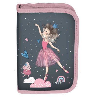 Paso Несесер с 1 цип BALLERINA, Балерина, празен, PP23BA-P001BW, розово и сиво, за момиче PP23BA-P001BW Paso Несесер с 1 цип BALLERINA, Балерина, празен, PP23BA-P001BW, розово и сиво, за момиче PP23BA-P001BW