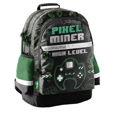 Paso Ученическа ергономична раница Pixel Miner , 3 отделения PP23HL-116, за момче, черно и зелено PP23HL-116 Paso Ученическа ергономична раница Pixel Miner , 3 отделения PP23HL-116, за момче, черно и зелено PP23HL-116