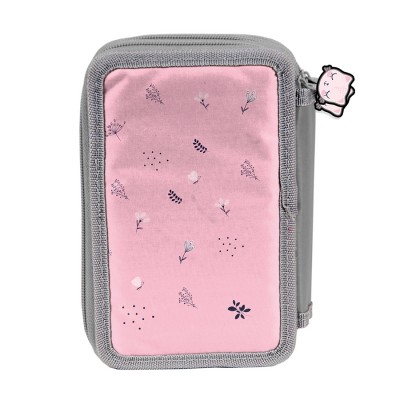 Paso Ученически несесер с 3 ципа CAT, пълен, PP24CT-023, момиче, сиво и розово PP24CT-023