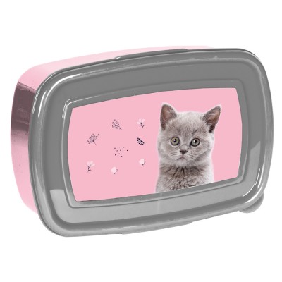 Paso Кутия за храна CAT, коте, PP24CT-3022, 750мл, за момиче, сиво и розово PP24CT-3022 Paso Кутия за храна CAT, коте, PP24CT-3022, 750мл, за момиче, сиво и розово PP24CT-3022