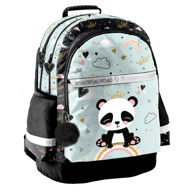 PASO Ученическа ергономична раница PANDA Rainbow, PP24PN-116, момиче, черно и зелено PP24PN-116 PASO Ученическа ергономична раница PANDA Rainbow, PP24PN-116, момиче, черно и зелено PP24PN-116