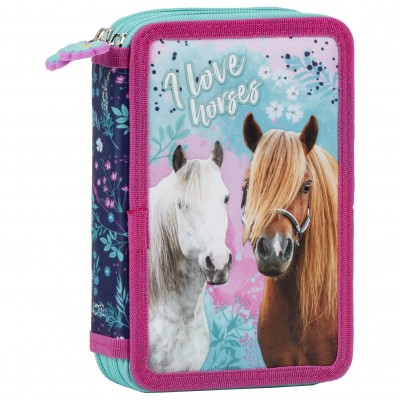 Derform Ученически несесер 2 ципа, Horses 23, Коне, пълен, 87631, за момиче, многоцветен 87631 Derform Ученически несесер 2 ципа, Horses 23, Коне, пълен, 87631, за момиче, многоцветен 87631