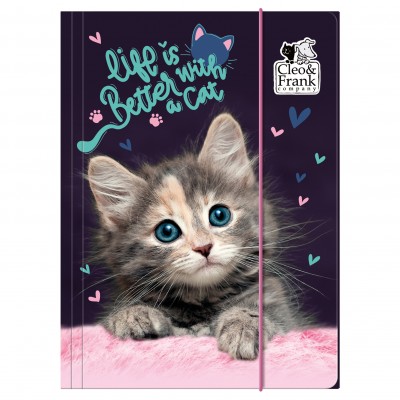 Derfrom Папка с ластик A4 Cleo & Frank 29, коте, 81714, за момиче, многоцветна 81714 Derfrom Папка с ластик A4 Cleo & Frank 29, коте, 81714, за момиче, многоцветна 81714