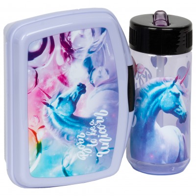 Derform Комплект бутилка и кутия за храна UNICORN 15, 103539, момиче, многоцветен 103539