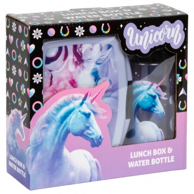 Derform Комплект бутилка и кутия за храна UNICORN 15, 103539, момиче, многоцветен 103539