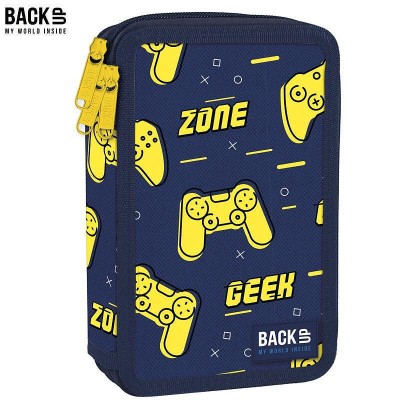 BackUp Ученически несесер с 3 ципа, Game zone, пълен, 88812, синьо и жълто, момче 88812 BackUp Ученически несесер с 3 ципа, Game zone, пълен, 88812, синьо и жълто, момче 88812