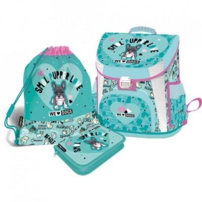 Lizzy Card Комплект Ученическа ергономична раница WE LOVE DOGS 3 в 1, 21895201 за момиче, зелен, многоцветен 21895201 Lizzy Card Комплект Ученическа ергономична раница WE LOVE DOGS 3 в 1, 21895201 за момиче, зелен, многоцветен 21895201