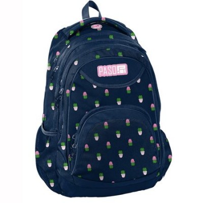 Ученическа раница Paso, PPMN19-2708/16, тъмносиньо с кактуси, 41x29x18 PPMN19-2708/16 Ученическа раница Paso, PPMN19-2708/16, тъмносиньо с кактуси, 41x29x18 PPMN19-2708/16
