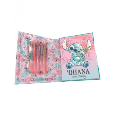 Kids Licensing Комплект тефтерче и 6 бр. гел химикали Stitch Ohana Means Family, L 8435507884440, момиче, розов, многоцветен
