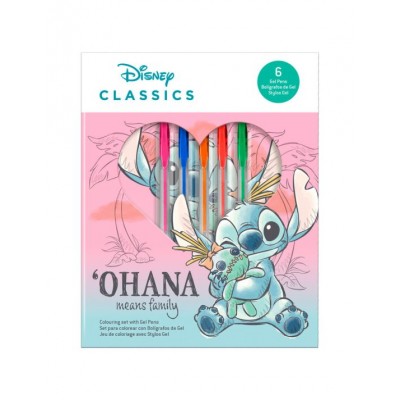 Kids Licensing Комплект тефтерче и 6 бр. гел химикали Stitch Ohana Means Family, L 8435507884440, момиче, розов, многоцветен