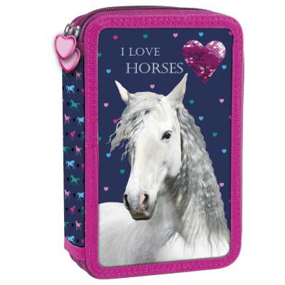 Derform Ученически несесер с 2 ципа Horse 17, Пълен, T 67008, многоцветен Derform Ученически несесер с 2 ципа Horse 17, Пълен, T 67008, многоцветен