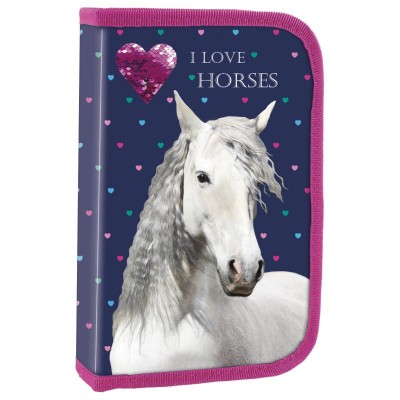 Derform Ученически несесер с 1 цип Horse 17, Пълен, T 67015, многоцветен T 67015 Derform Ученически несесер с 1 цип Horse 17, Пълен, T 67015, многоцветен T 67015