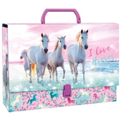 Derform Куфарче с дръжка Horses 22, Коне, 81578, за момиче, розово, многоцветно 81578 Derform Куфарче с дръжка Horses 22, Коне, 81578, за момиче, розово, многоцветно 81578