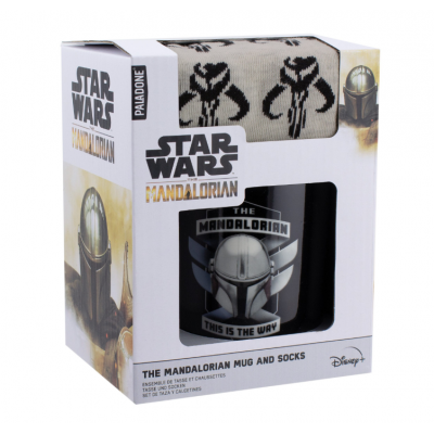 Paladone Чаша и чорапи комплект The Mandalorian , L PTMMSS,  за момче и момиче, сиво и черно L PTMMSS