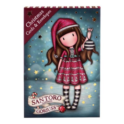 SANTORO GORJUSS Комплект от 8 Коледни картички Santoro Gorjuss Merry and Bright - Tis The Season, U 1195GJ02, многоцветна U 1195GJ02